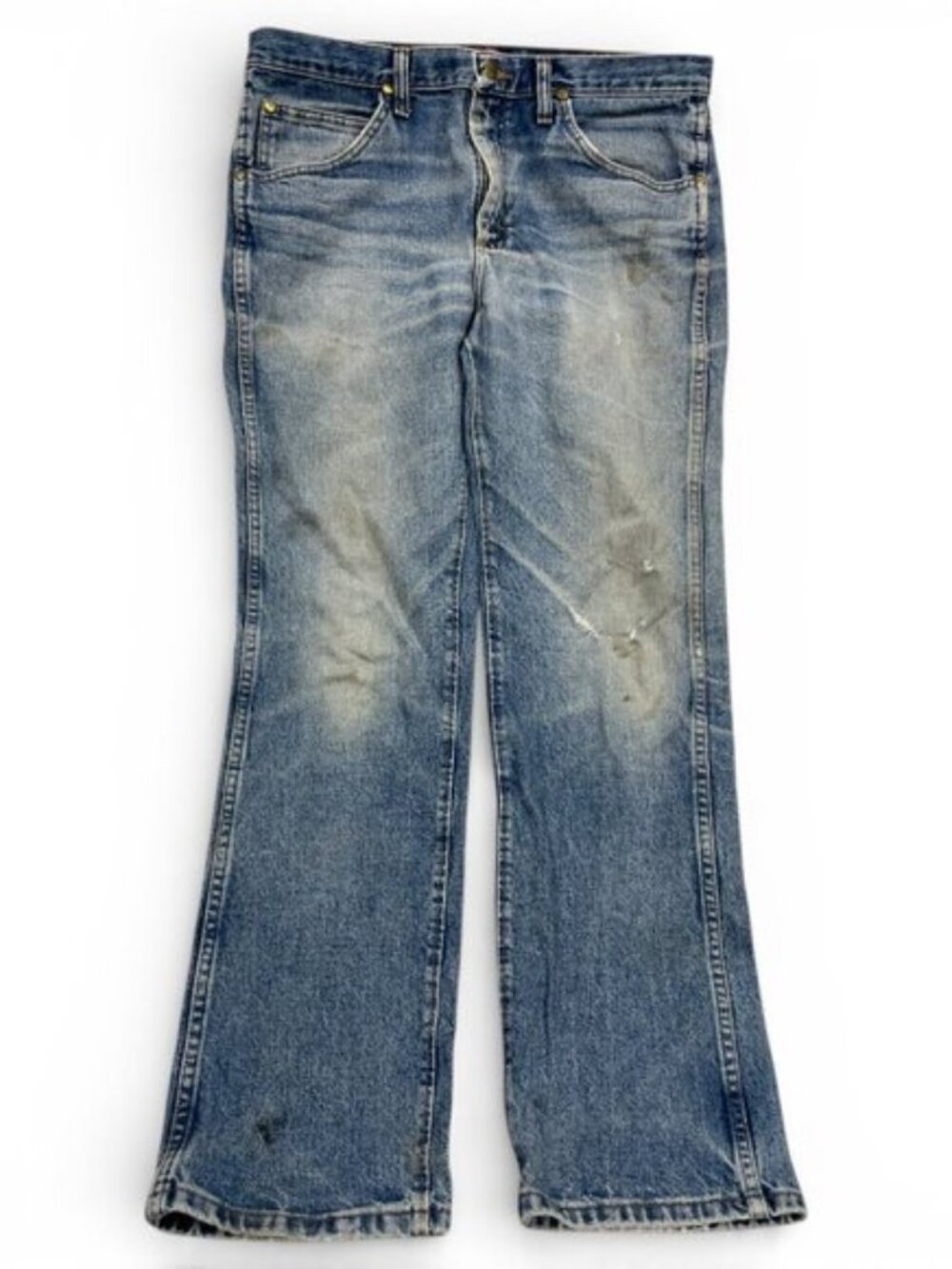 Wrangler MWZ Slim Fit Distressed Faded Denim Blue Jeans Men's 34x32